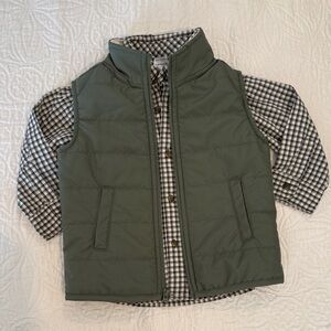 Carter's Green Vest with Blue Checkered Shirt